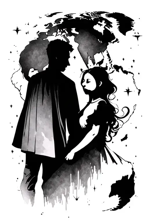 Father and daughter against the rest of the world tattoo design idea
