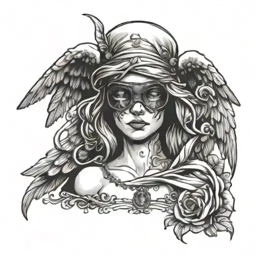 blindfolded angel representing life and death tattoo design idea
