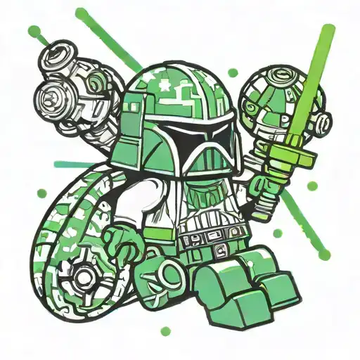 lego star wars tattoo with lightsabers blue and green tattoo design idea