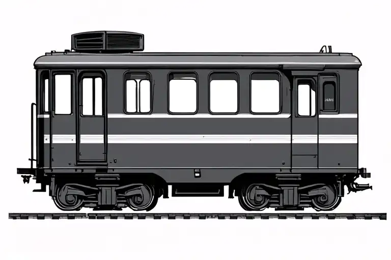 a minimal train from the side with tracks that brake with 57 windows  tattoo design idea