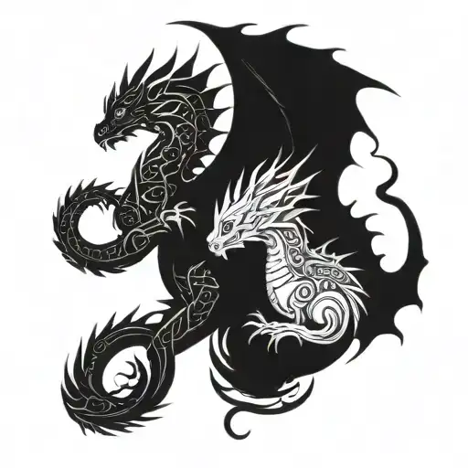 two little dragons come to each other tattoo design idea
