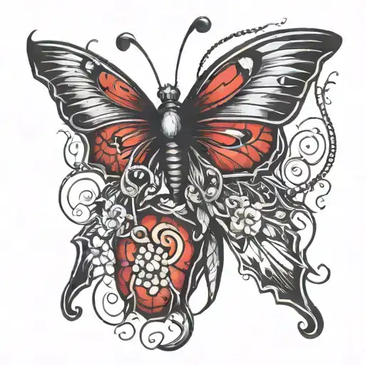 human kidney and butter fly tattoo design idea