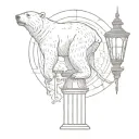 polar bear with torus zodaic with an old fashion lamp post  tattoo design idea