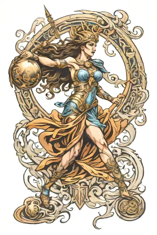 Goddess Athena fights tattoo design idea