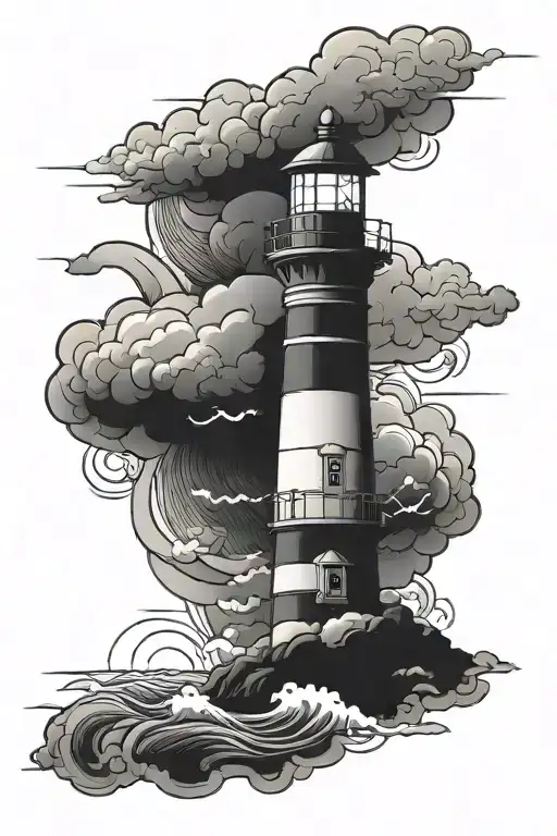lighthouse storm clouds tattoo design idea