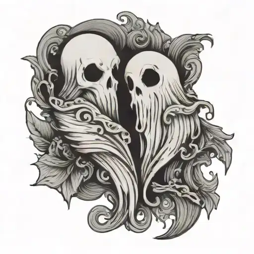 matching tattoos to show love with two ghosts both saying "till we are ghosts"  tattoo design idea