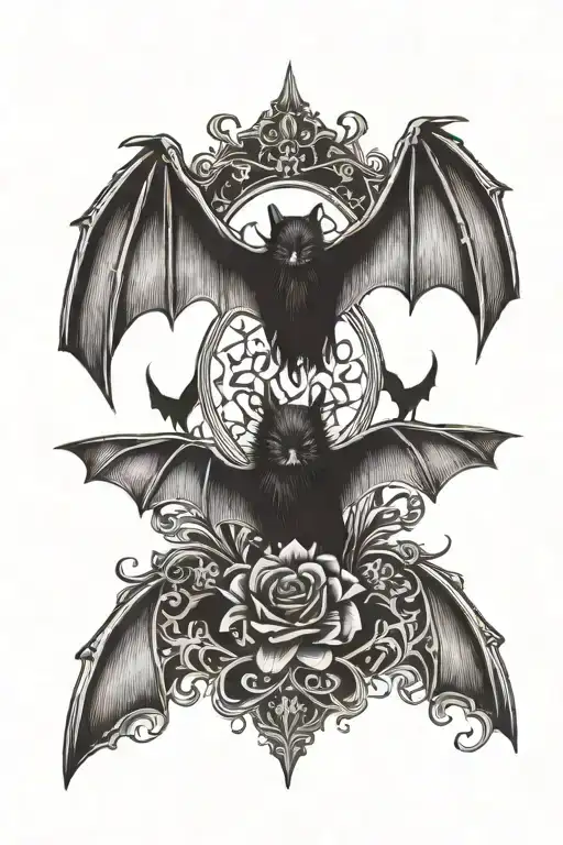 Gothic tattoo on the ankle with one bat. Style: Gothic. Details: The bat should be depicted in flight, with large wings  tattoo design idea