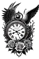 time clock Trojan warrior angels chains roses tattoo design idea