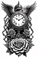 time clock Trojan warrior angels chains roses tattoo design idea
