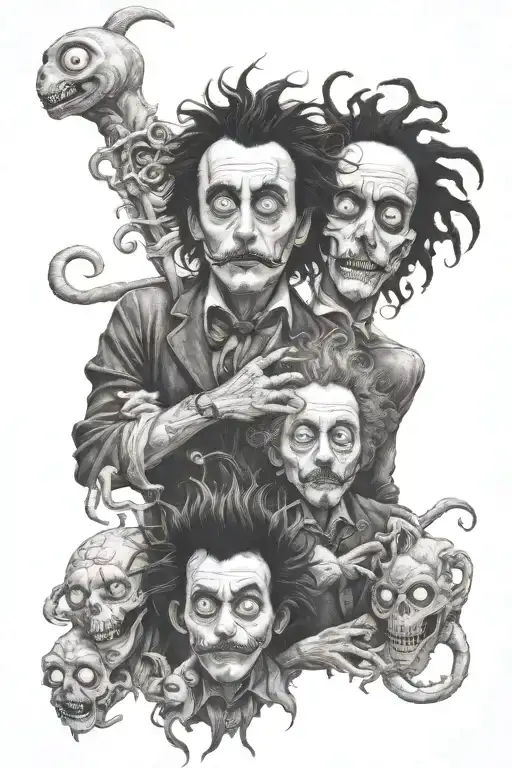 full sleeve Tim Burton characters incorporated tattoo design idea