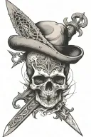 skull with broken dagger, compass sic parvis magna, atlas surround by storm  tattoo design idea