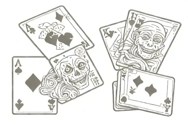 laugh know cry later masks, dice, poker cards, money tattoo design idea