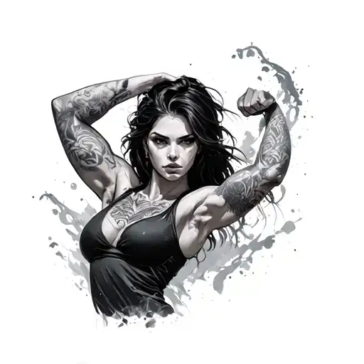 strong woman posing tattoo design idea