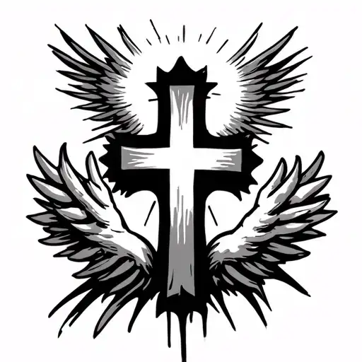 3 Crosses with a heavenly light above it, on the upper arm simple but with detail tattoo design idea