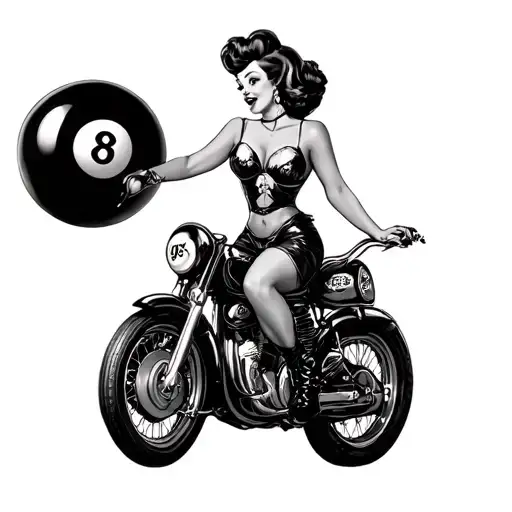 rockabilly pin-up girl riding 8 ball tattoo design idea