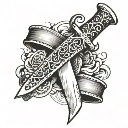 Knife and black belt wrapped tattoo design idea