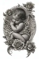 religious baby angel with wings, roses and doves psalm 23 tattoo design idea