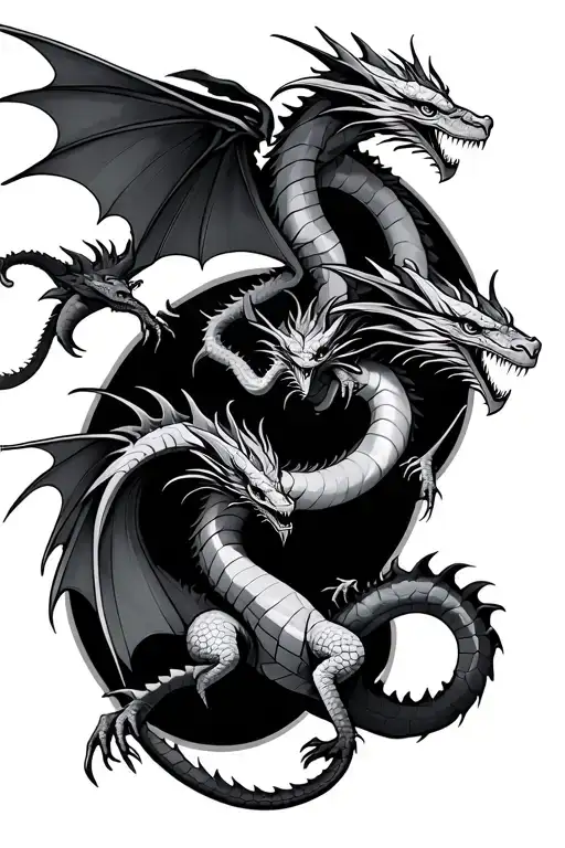 3 dragons flying witchy style tattoo tattoo design idea