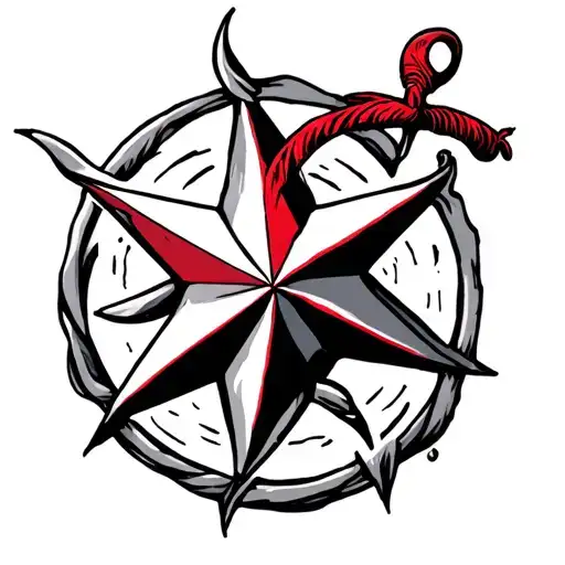 a nautical star taht is red and black  tattoo design idea