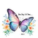 "One Day At A Time... 29:11 " Pastel Semi-colon butterfly with flowers  tattoo design idea