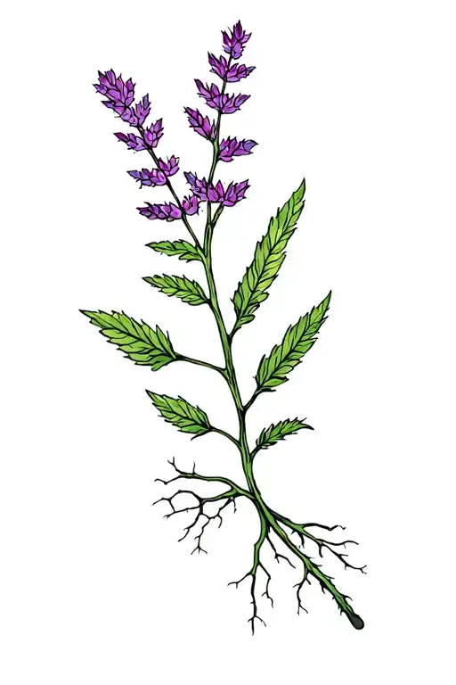 single stem of Scottish heather with roots tattoo design idea