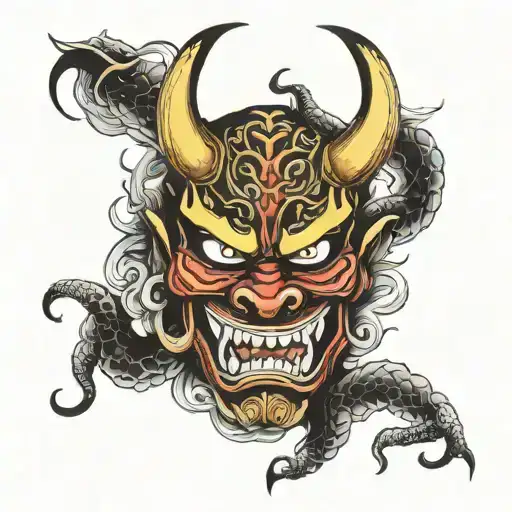hannya mask with snake tattoo design idea