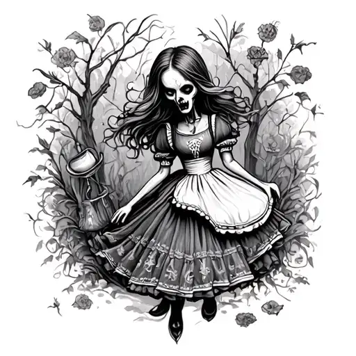 zombie Alice in wonderland tattoo design idea
