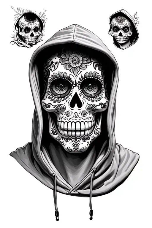 sugar skull head whit hoodie tattoo design idea