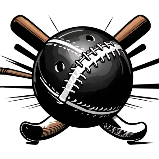 A tattoo design featuring a bowling ball morphing into a football, with a baseball bat and hockey stick intertwined, symbolizing your love for sports tattoo design idea