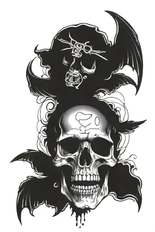 angel numbers 777 within a skull   tattoo design idea
