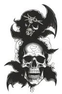 angel numbers 777 within a skull   tattoo design idea