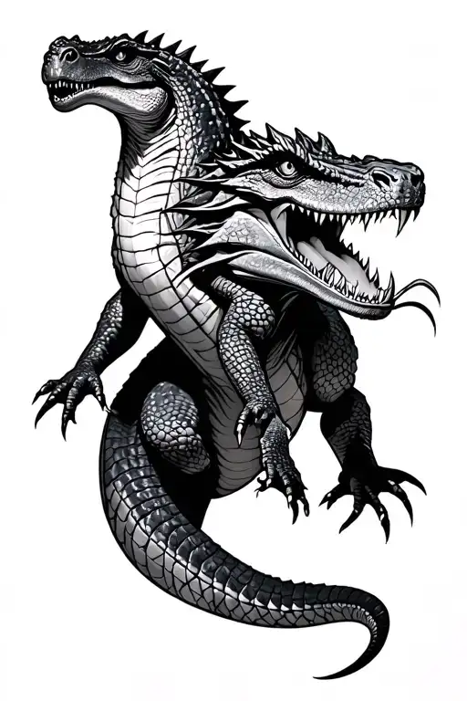create a tattoo of a crocodile a komodo dragon and a dragon angry and furious tattoo design idea