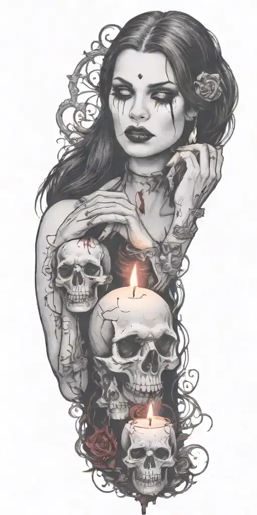 multiple vampire blood women candle burning cemetary background tattoo design idea