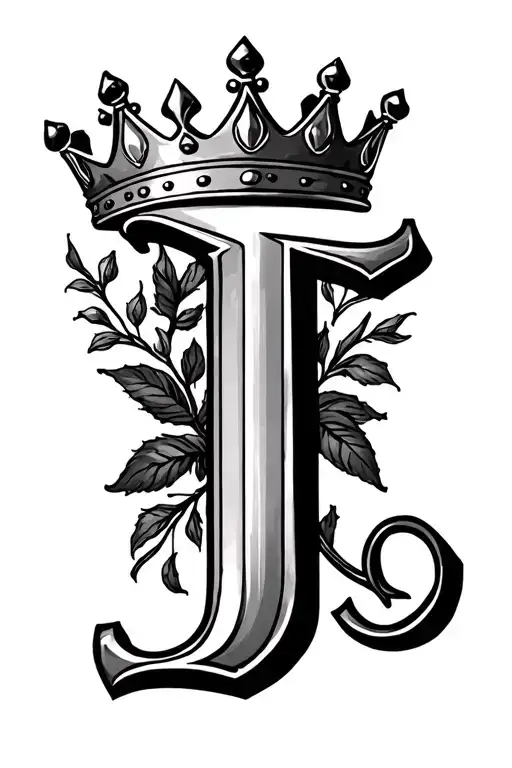 J Initial with 6 point crown  tattoo design idea