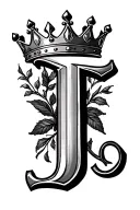 J Initial with 6 point crown  tattoo design idea