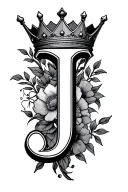 J Initial with 6 point crown  tattoo design idea