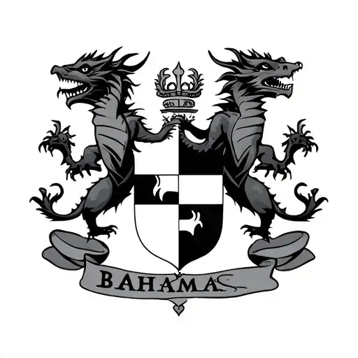 bahamas coat of arms with dragons on both sides representing strength tattoo design idea