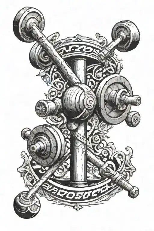 crossfit barbell surrounded tattoo design idea