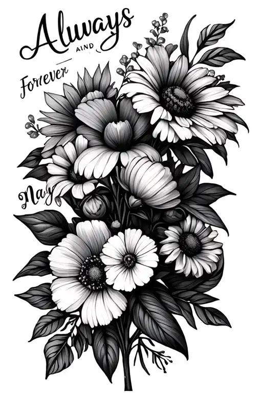 august birth flowers and may birthflowers into a bouquet with the words always and forever  tattoo design idea