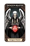 "Dungeon Master " nsfw, Dungeons and dragons, tarot card, fantasy, d20 dice, angel of death, female tattoo design idea