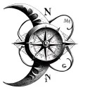 compass and moon intertwined infinity symbols tattoo design idea