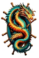 dragon wrapped around ship wheel intertwined tattoo design idea