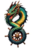 dragon wrapped around ship wheel intertwined tattoo design idea
