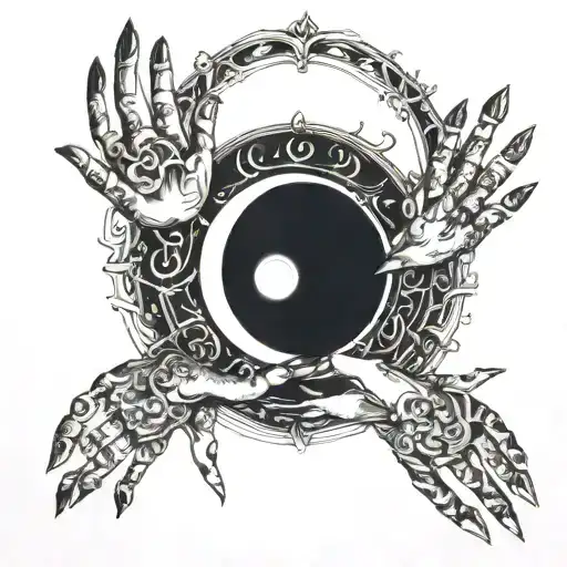 Eclipse with hands reaching towards it.   tattoo design idea