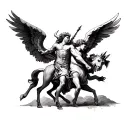 arch angel warrior as centaur sagittarius demon face fighting demon cherubs   tattoo design idea