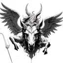 arch angel warrior as centaur sagittarius demon face fighting demon cherubs   tattoo design idea