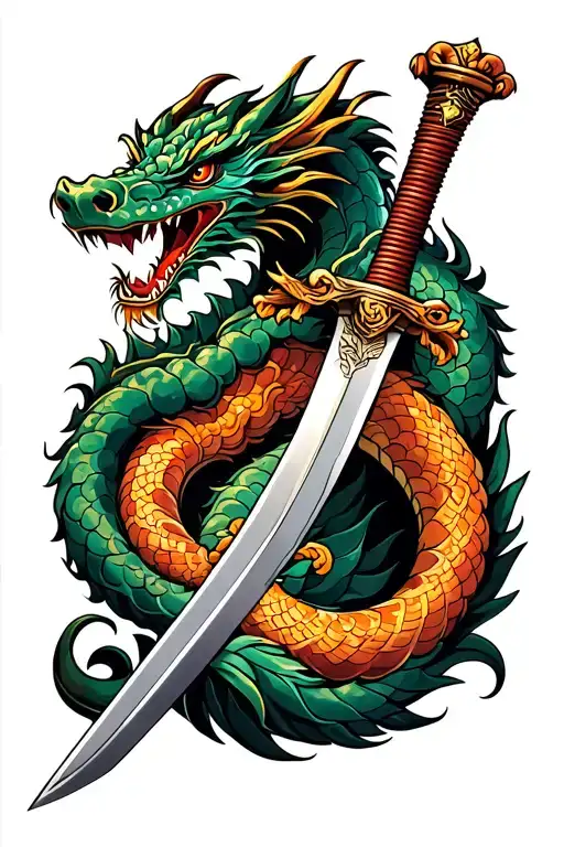 Asian dragons that winds around a German long sword. Two of his hands should be on the grip and be tattoo design idea