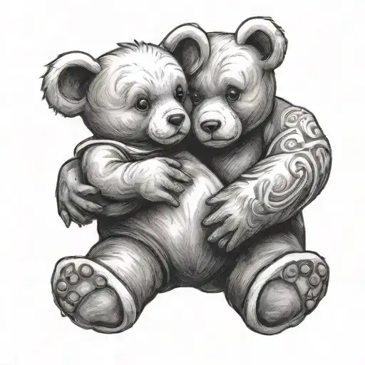 mother and baby boy with a teddy bear tattoo design idea