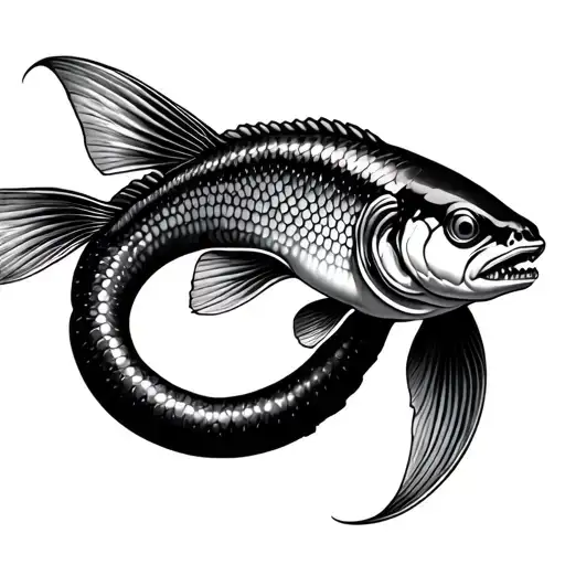 eel with fighting fish style fins tattoo design idea