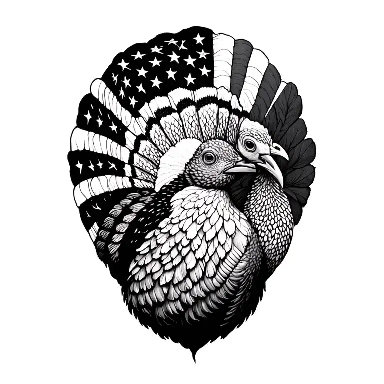 american flag turkey deer tattoo design idea